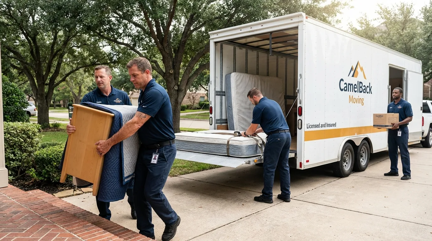 Crew loading residential truck for cross-state move from Foresthill, CA